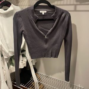 Grey Quarter Zip Crop Top